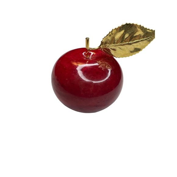Red Alabaster Apple with Golden Leaf - Picture 1 of 7